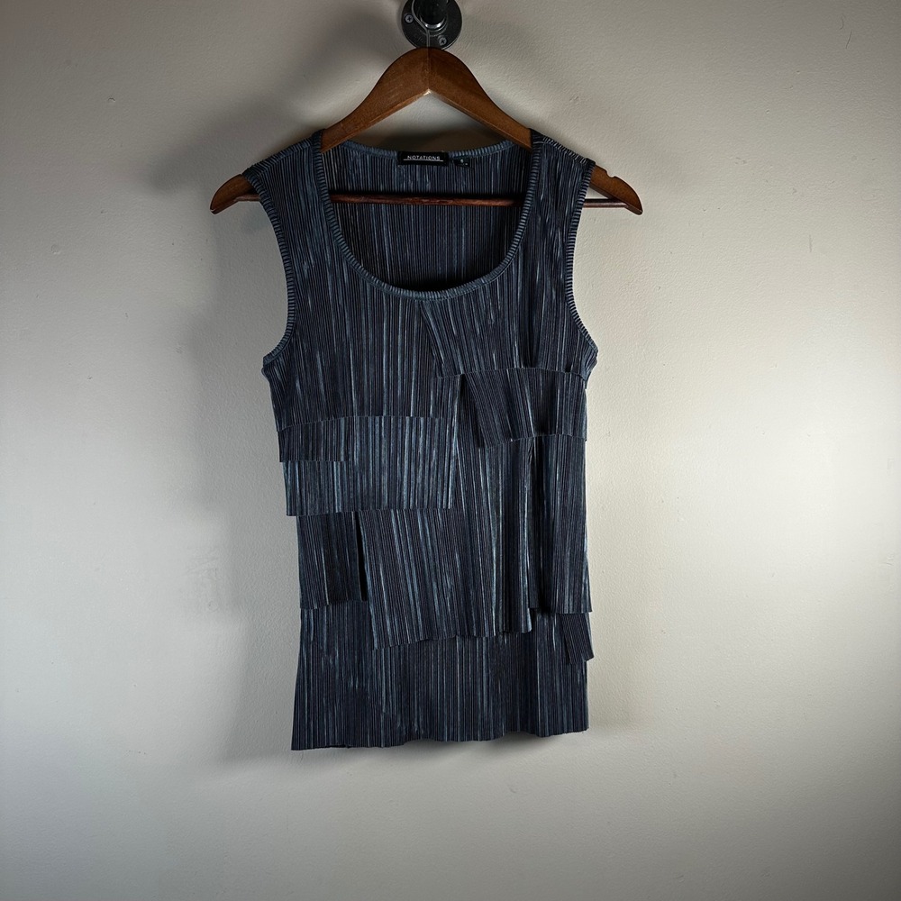 Notations Womens Sleeveless Pleated Top Tiered Ruffle Tank Blue Size‎ S